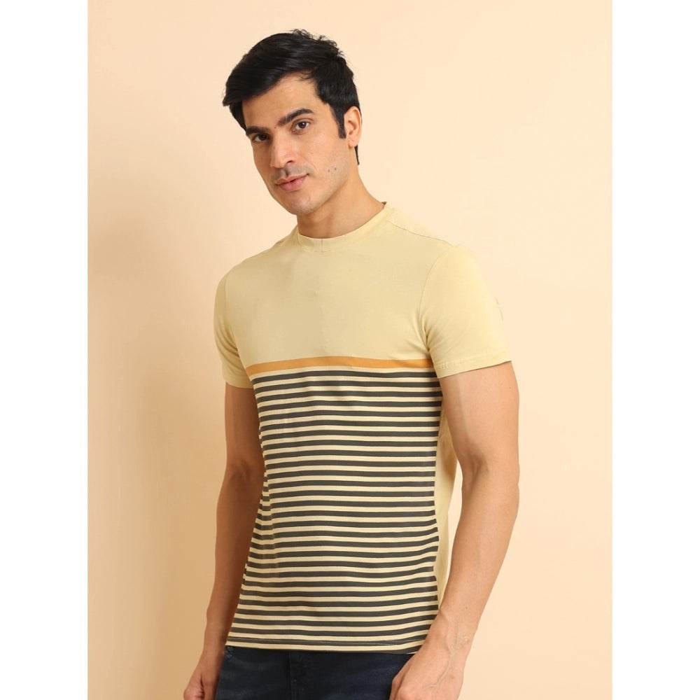 Generic Men's Casual Cotton Printed Round Neck Half Sleeve T-Shirt (Brown) - MYLUXURY LANE ENTERPRISE