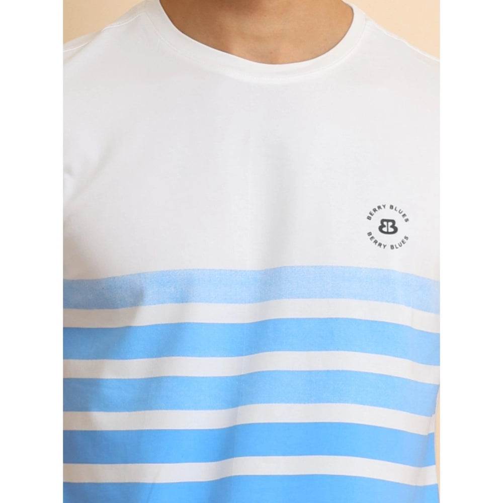 Generic Men's Casual Cotton Printed Round Neck Half Sleeve T-Shirt (Blue) - MYLUXURY LANE ENTERPRISE
