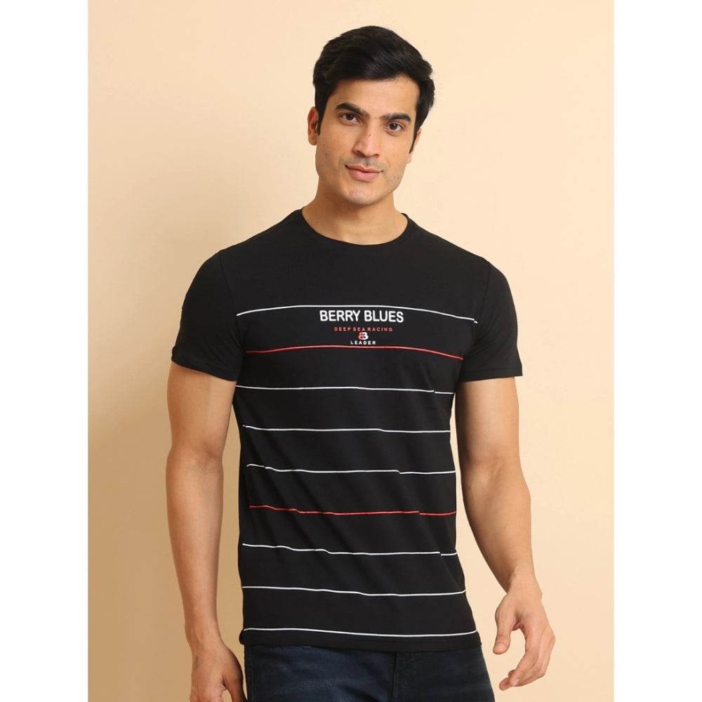 Generic Men's Casual Cotton Printed Round Neck Half Sleeve T-Shirt (Black) - MYLUXURY LANE ENTERPRISE