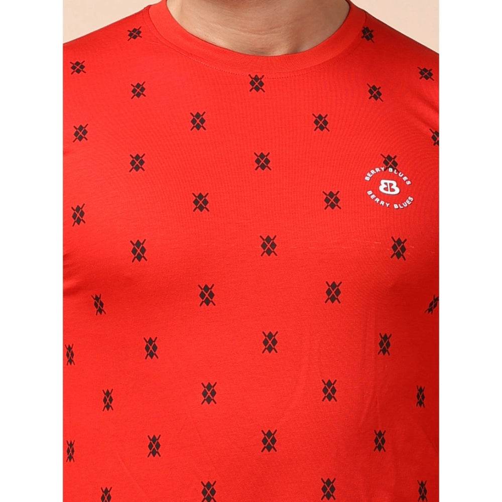Generic Men's Casual Cotton Printed Round Neck Full Sleeve T-Shirt (Red) - MYLUXURY LANE ENTERPRISE