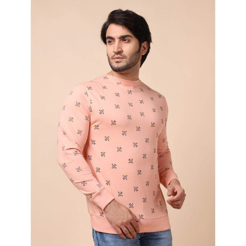 Generic Men's Casual Cotton Printed Round Neck Full Sleeve Sweat Shirt (Peach) - MYLUXURY LANE ENTERPRISE