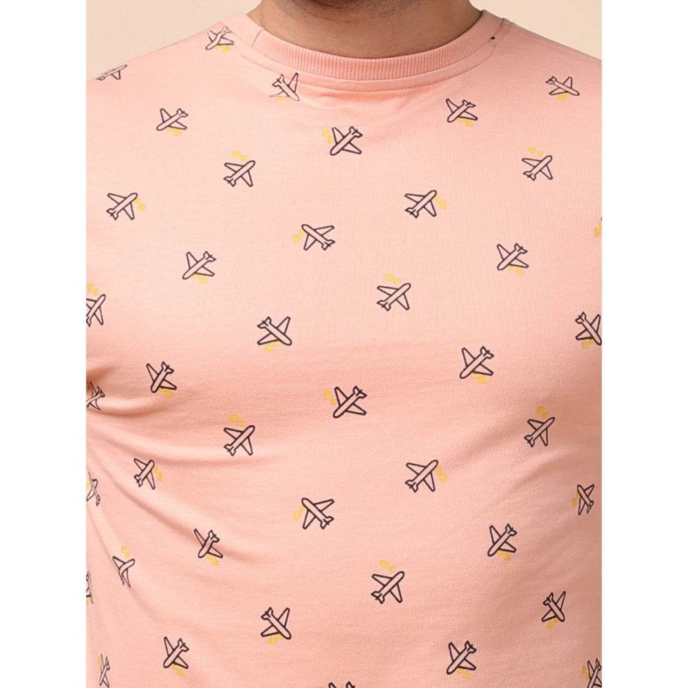 Generic Men's Casual Cotton Printed Round Neck Full Sleeve Sweat Shirt (Peach) - MYLUXURY LANE ENTERPRISE