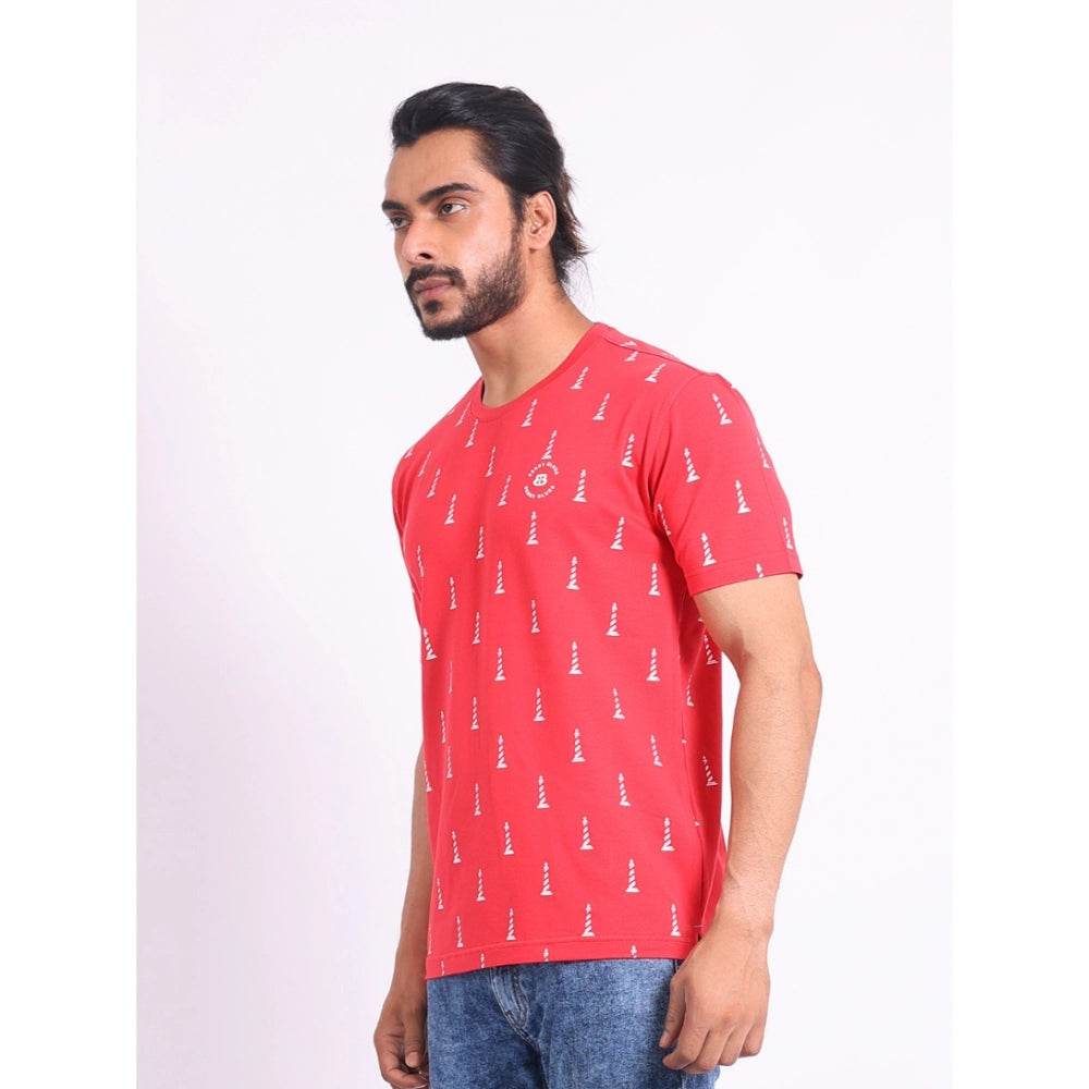 Generic Men's Casual Cotton Printed Round Neck Half Sleeve T-Shirt (Red) - MYLUXURY LANE ENTERPRISE