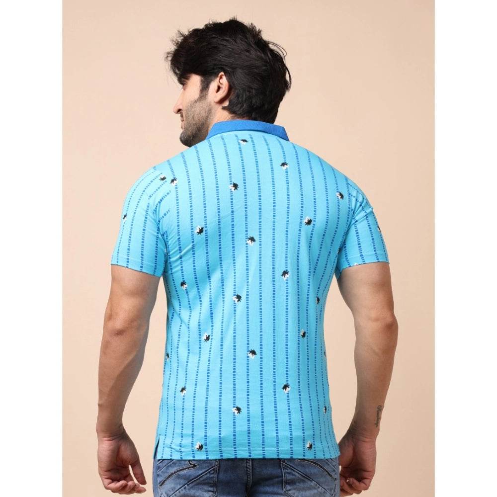 Generic Men's Casual Cotton Printed Polo Neck Half Sleeve T-Shirt (Skyblue) - MYLUXURY LANE ENTERPRISE