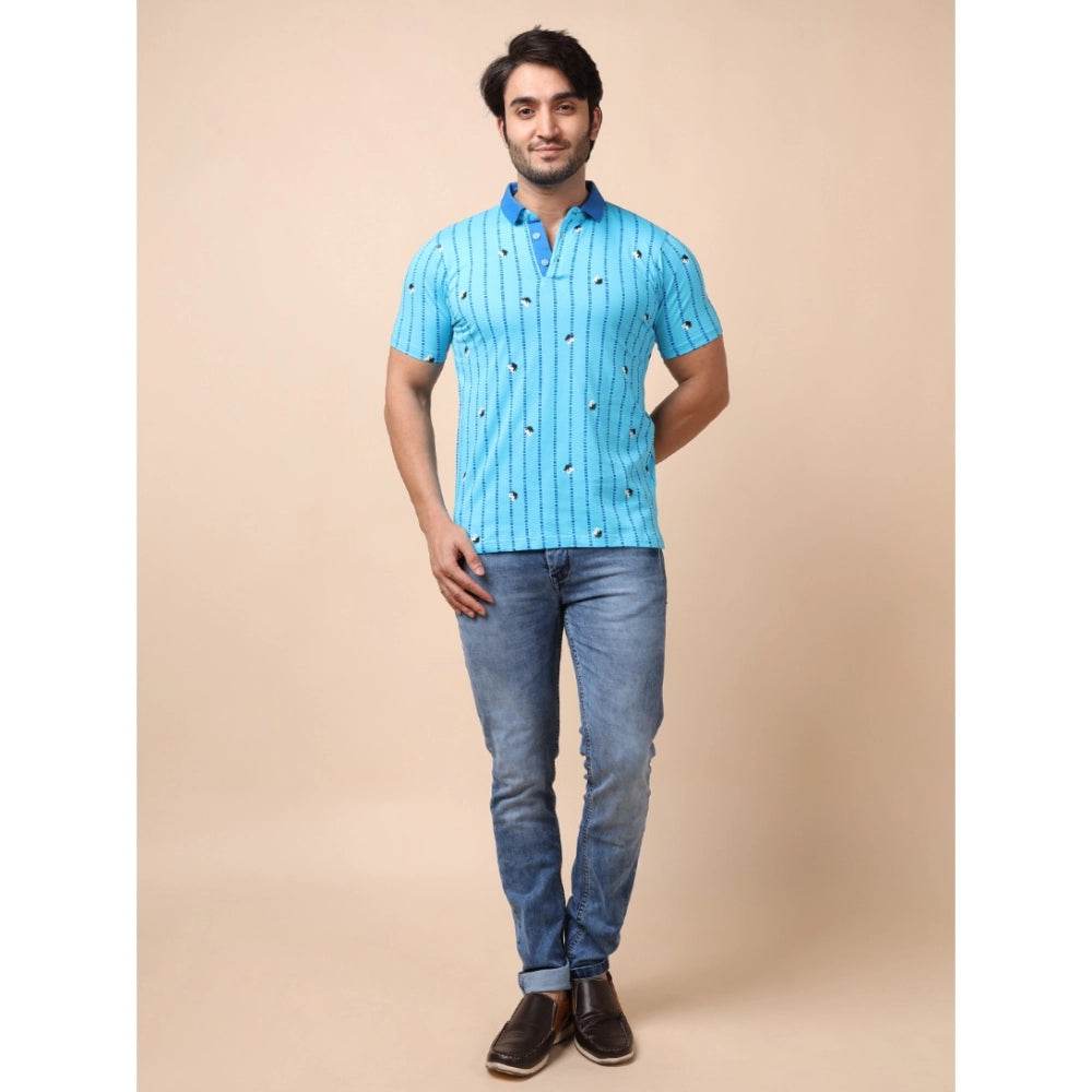Generic Men's Casual Cotton Printed Polo Neck Half Sleeve T-Shirt (Skyblue) - MYLUXURY LANE ENTERPRISE