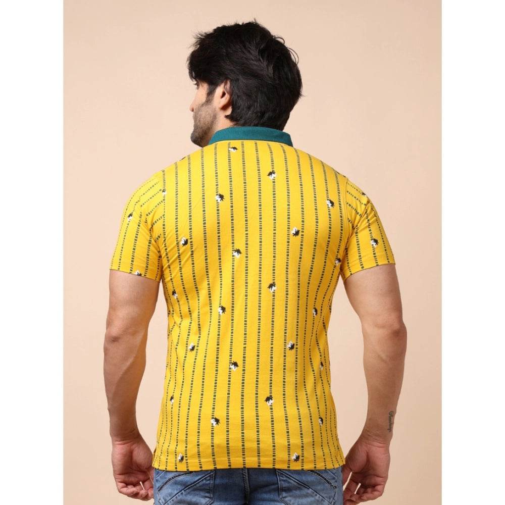 Generic Men's Casual Cotton Printed Polo Neck Half Sleeve T-Shirt (Yellow) - MYLUXURY LANE ENTERPRISE