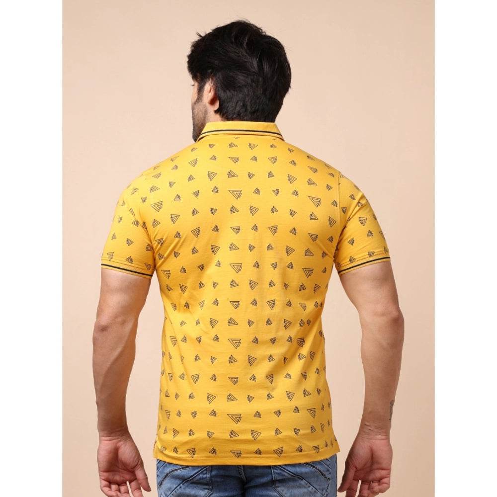 Generic Men's Casual Cotton Printed Polo Neck Half Sleeve T-Shirt (Mustard) - MYLUXURY LANE ENTERPRISE