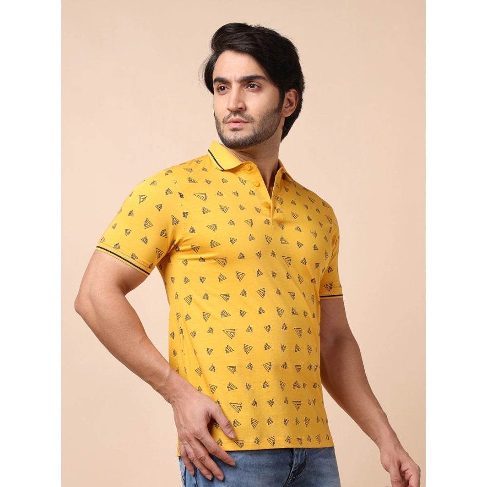 Generic Men's Casual Cotton Printed Polo Neck Half Sleeve T-Shirt (Mustard) - MYLUXURY LANE ENTERPRISE