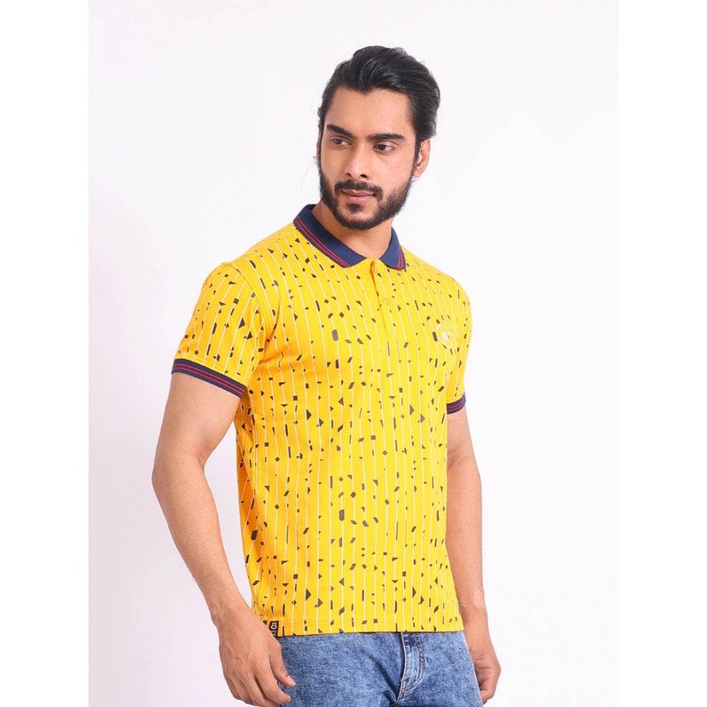 Generic Men's Casual Cotton Printed Polo Neck Half Sleeve T-Shirt (Turmeric) - MYLUXURY LANE ENTERPRISE