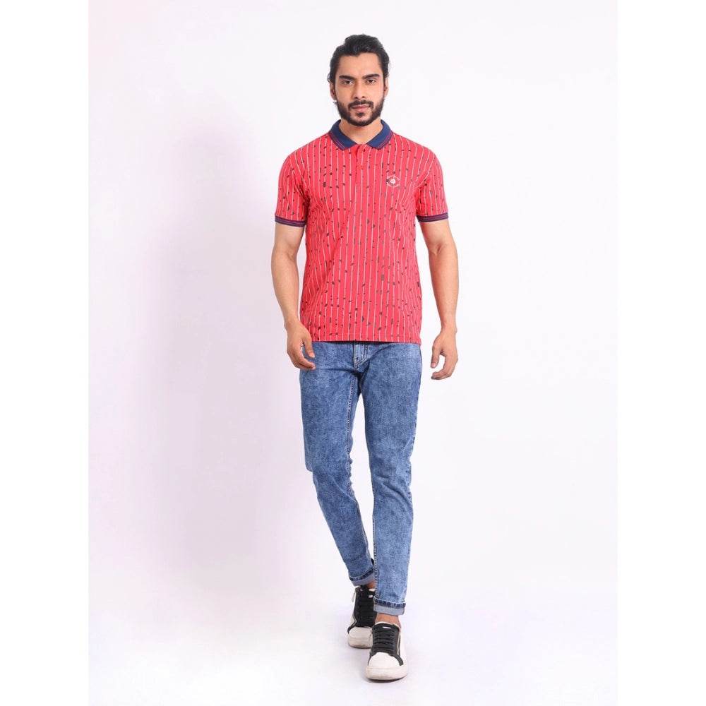 Generic Men's Casual Cotton Printed Polo Neck Half Sleeve T-Shirt (Red) - MYLUXURY LANE ENTERPRISE