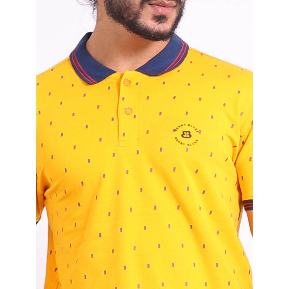 Generic Men's Casual Cotton Printed Polo Neck Half Sleeve T-Shirt (Turmeric) - MYLUXURY LANE ENTERPRISE