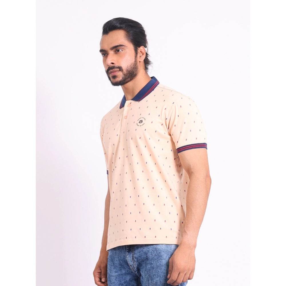 Generic Men's Casual Cotton Printed Polo Neck Half Sleeve T-Shirt (Peach) - MYLUXURY LANE ENTERPRISE