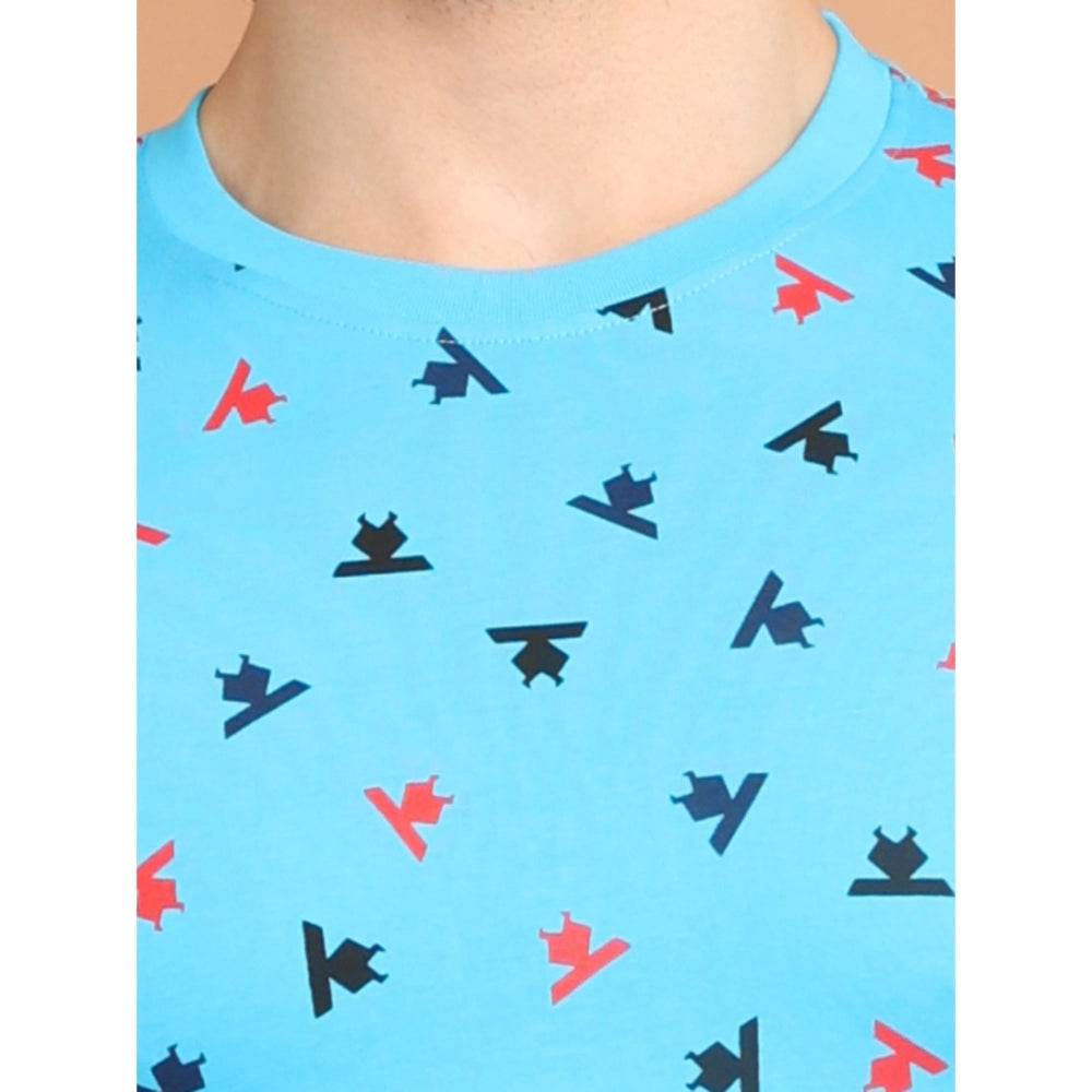 Generic Men's Casual Cotton Printed Round Neck Half Sleeve T-Shirt (Skyblue) - MYLUXURY LANE ENTERPRISE