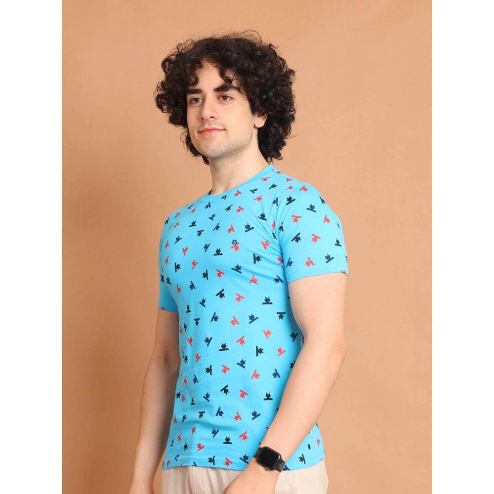 Generic Men's Casual Cotton Printed Round Neck Half Sleeve T-Shirt (Skyblue) - MYLUXURY LANE ENTERPRISE