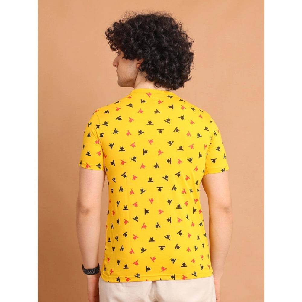 Generic Men's Casual Cotton Printed Round Neck Half Sleeve T-Shirt (Yellow) - MYLUXURY LANE ENTERPRISE
