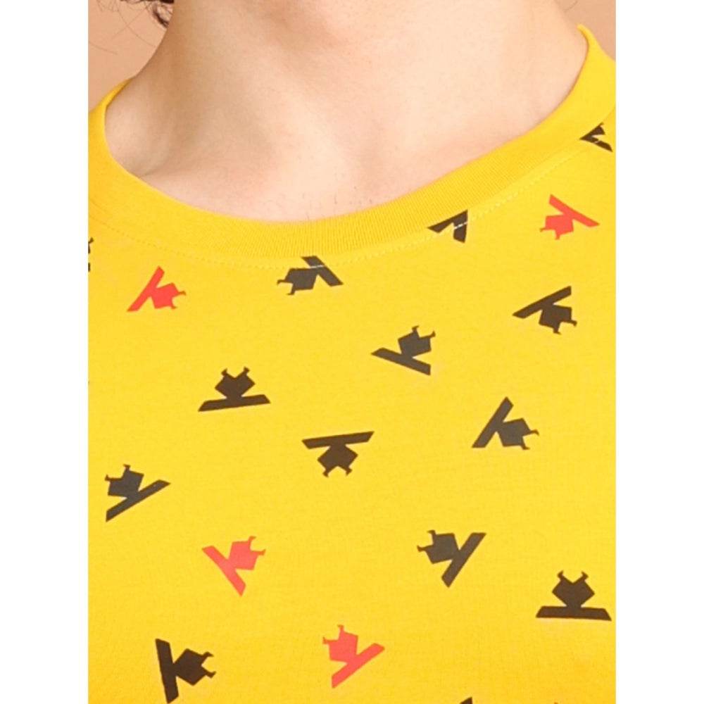Generic Men's Casual Cotton Printed Round Neck Half Sleeve T-Shirt (Yellow) - MYLUXURY LANE ENTERPRISE