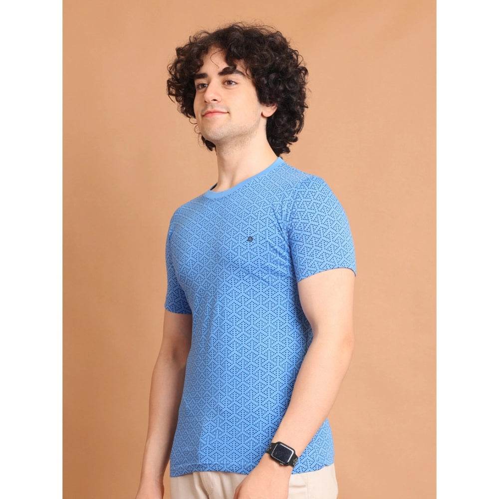 Generic Men's Casual Cotton Printed Round Neck Half Sleeve T-Shirt (LightBlue) - MYLUXURY LANE ENTERPRISE