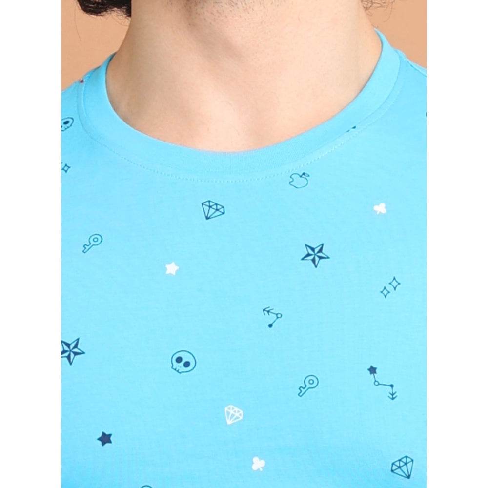 Generic Men's Casual Cotton Printed Round Neck Half Sleeve T-Shirt (Skyblue) - MYLUXURY LANE ENTERPRISE