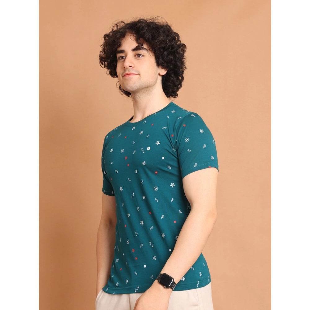 Generic Men's Casual Cotton Printed Round Neck Half Sleeve T-Shirt (Green) - MYLUXURY LANE ENTERPRISE