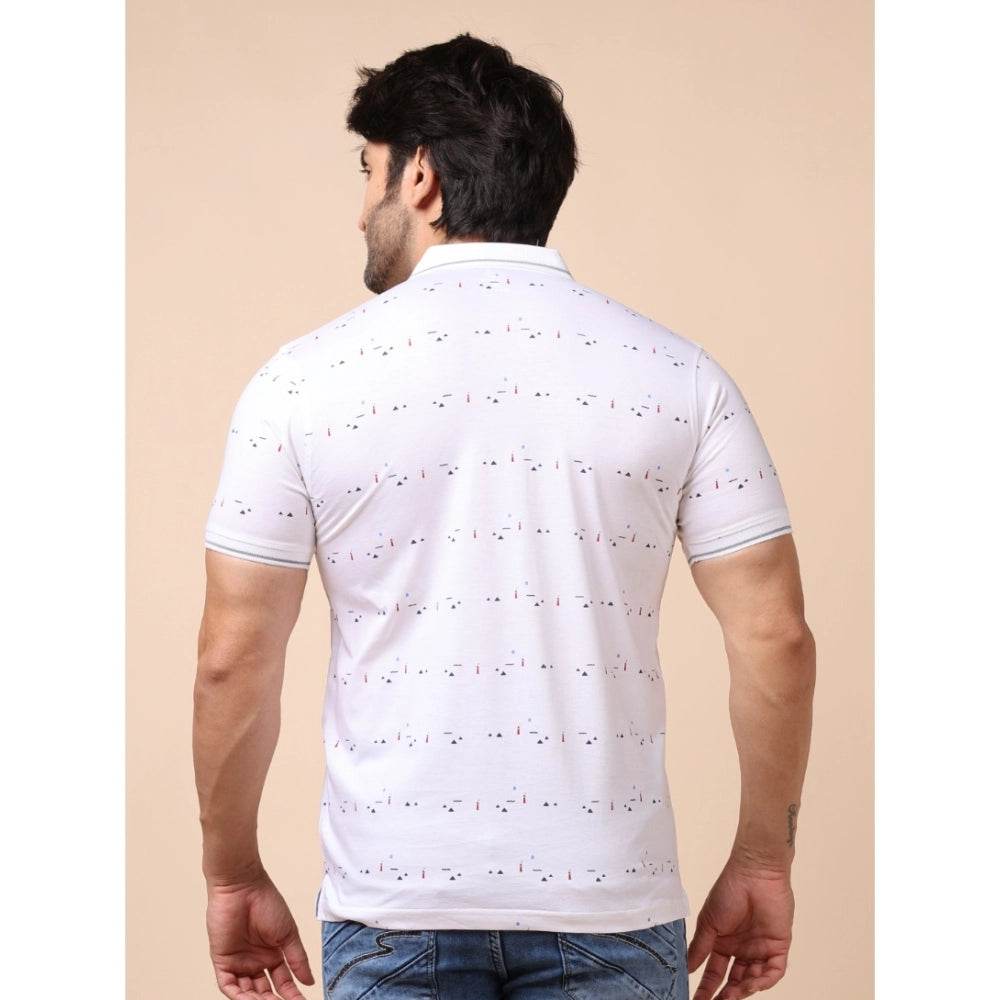 Generic Men's Casual Cotton Printed Polo Neck Half Sleeve T-Shirt (White) - MYLUXURY LANE ENTERPRISE