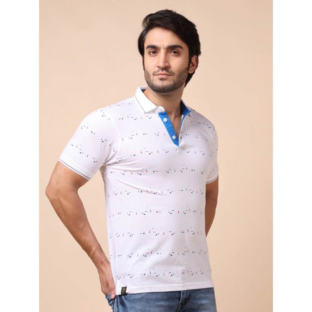 Generic Men's Casual Cotton Printed Polo Neck Half Sleeve T-Shirt (White) - MYLUXURY LANE ENTERPRISE