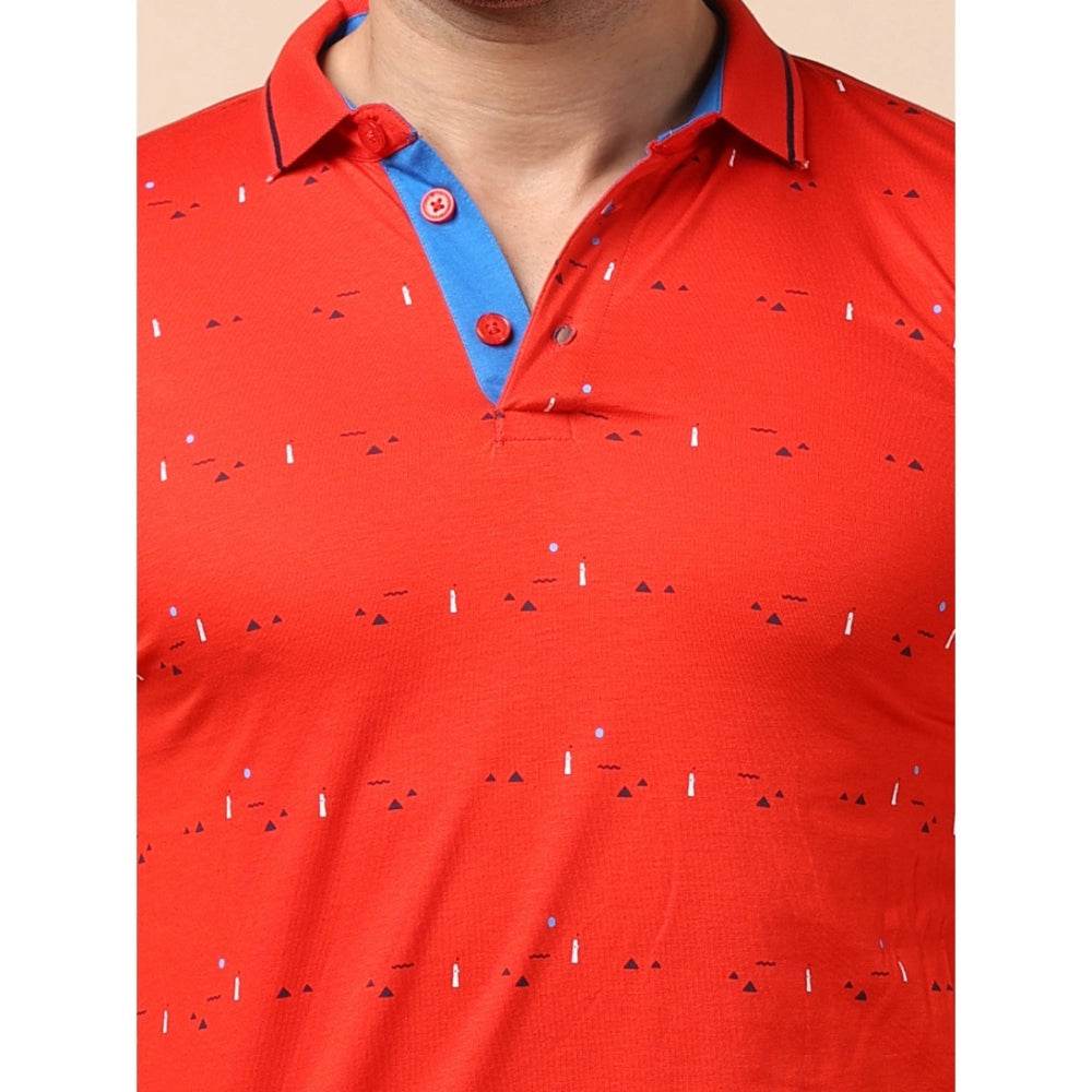 Generic Men's Casual Cotton Printed Polo Neck Half Sleeve T-Shirt (Red) - MYLUXURY LANE ENTERPRISE
