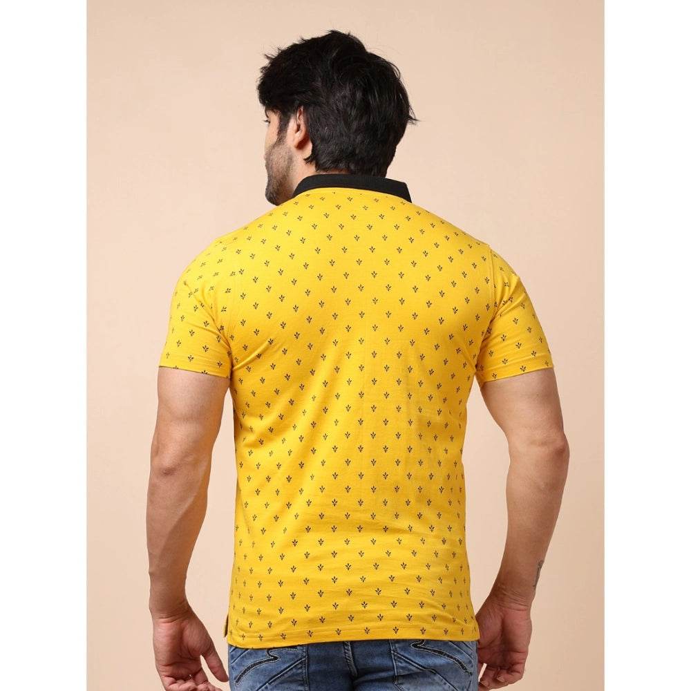 Generic Men's Casual Cotton Printed Polo Neck Half Sleeve T-Shirt (Yellow) - MYLUXURY LANE ENTERPRISE