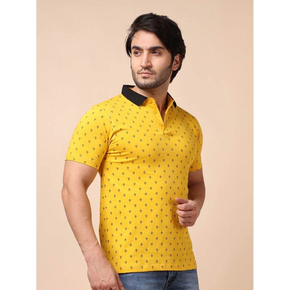 Generic Men's Casual Cotton Printed Polo Neck Half Sleeve T-Shirt (Yellow) - MYLUXURY LANE ENTERPRISE
