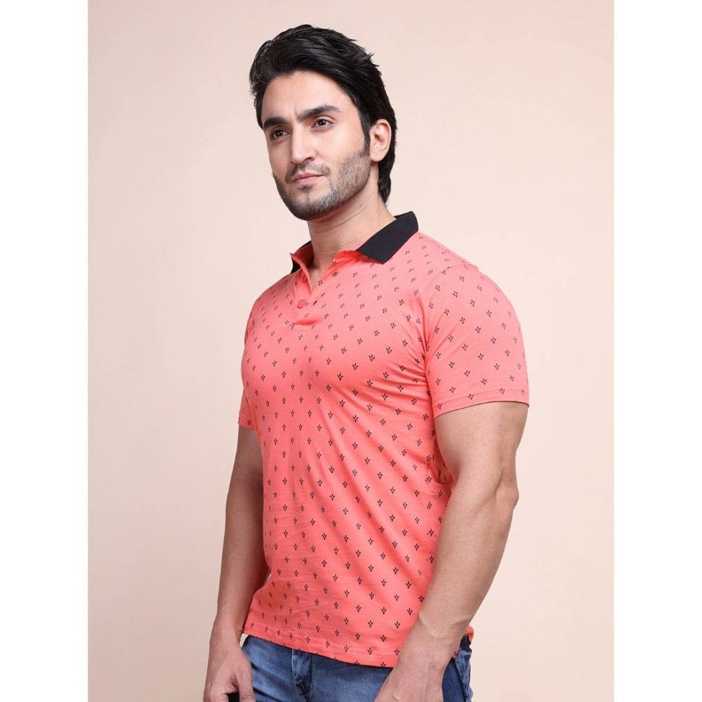Generic Men's Casual Cotton Printed Polo Neck Half Sleeve T-Shirt (Red) - MYLUXURY LANE ENTERPRISE