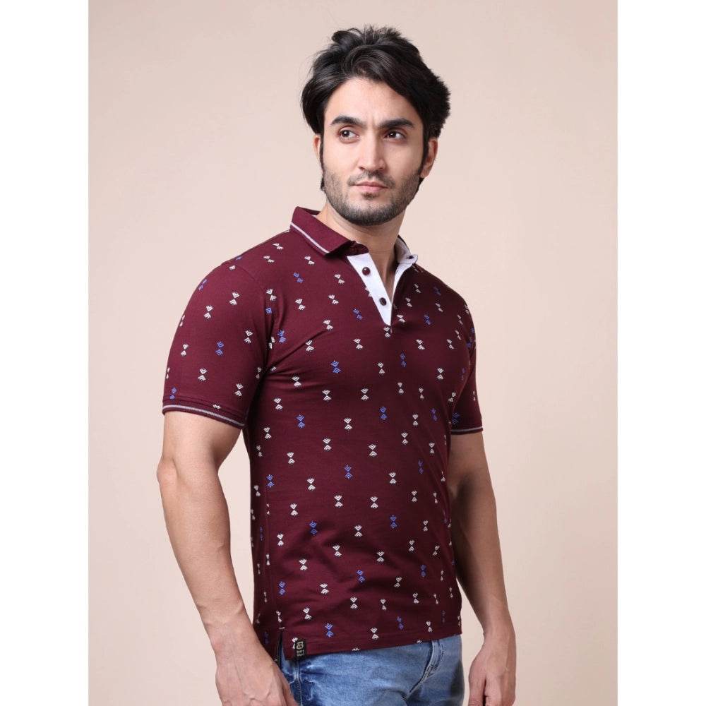 Generic Men's Casual Cotton Printed Polo Neck Half Sleeve T-Shirt (Plum) - MYLUXURY LANE ENTERPRISE