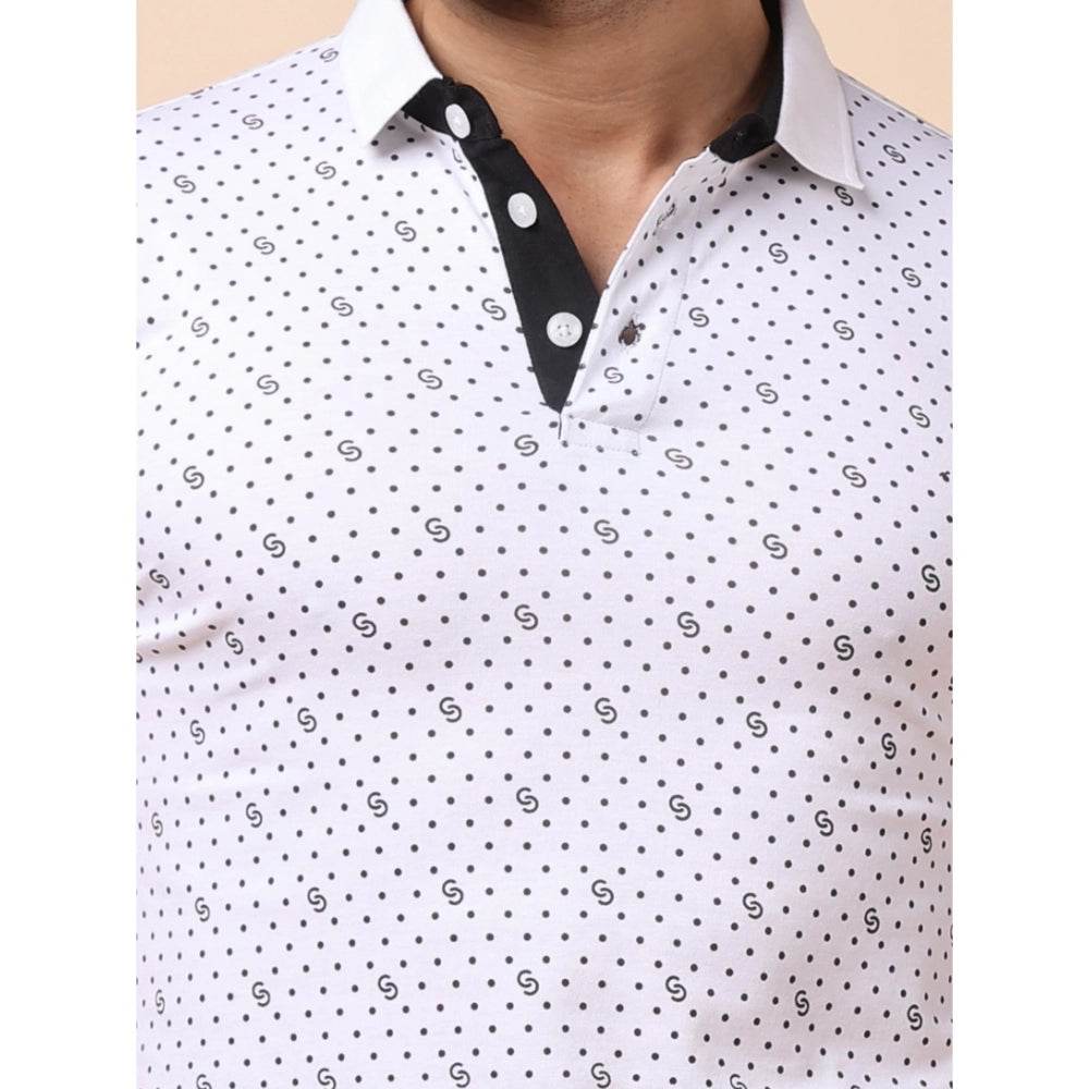 Generic Men's Casual Cotton Printed Polo Neck Half Sleeve T-Shirt (White) - MYLUXURY LANE ENTERPRISE