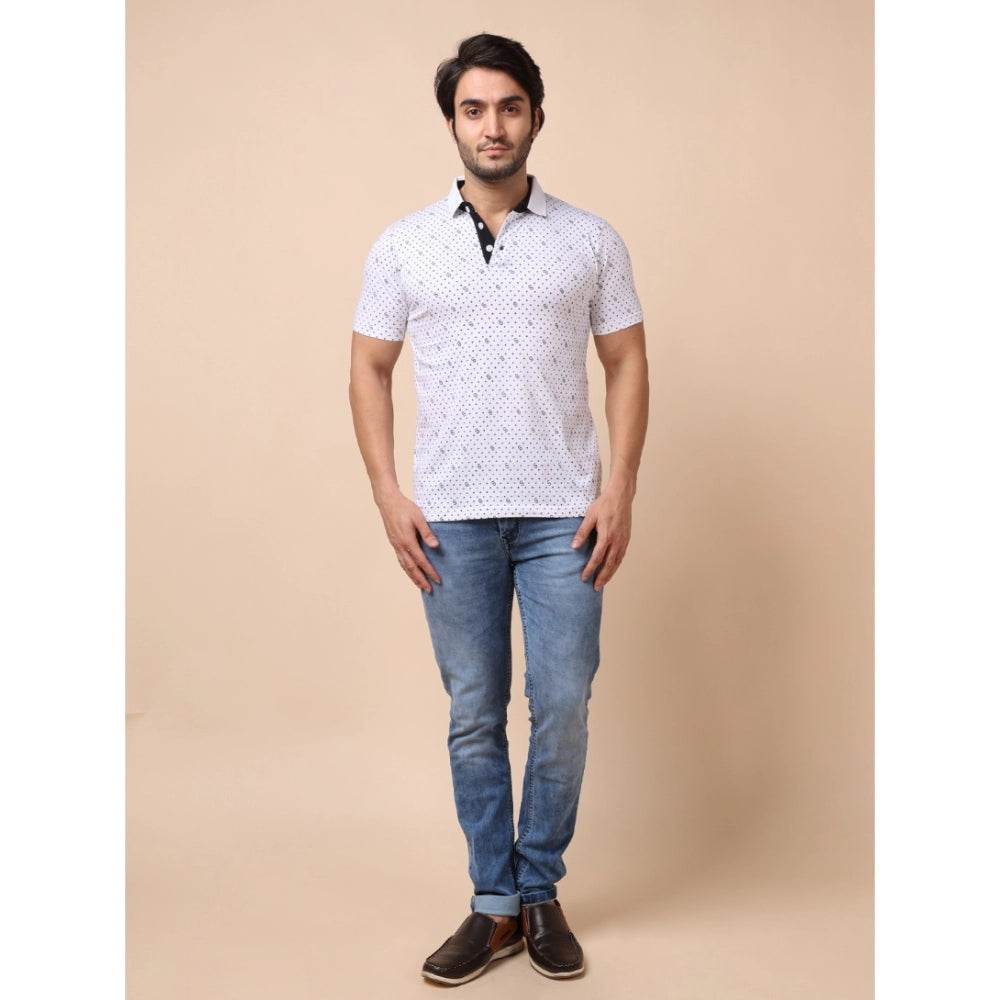 Generic Men's Casual Cotton Printed Polo Neck Half Sleeve T-Shirt (White) - MYLUXURY LANE ENTERPRISE