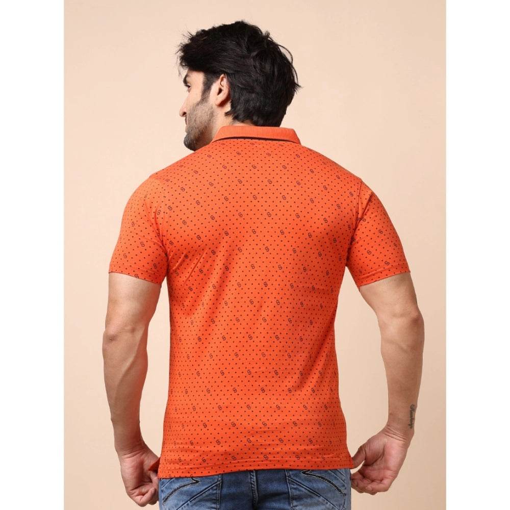 Generic Men's Casual Cotton Printed Polo Neck Half Sleeve T-Shirt (Rust) - MYLUXURY LANE ENTERPRISE