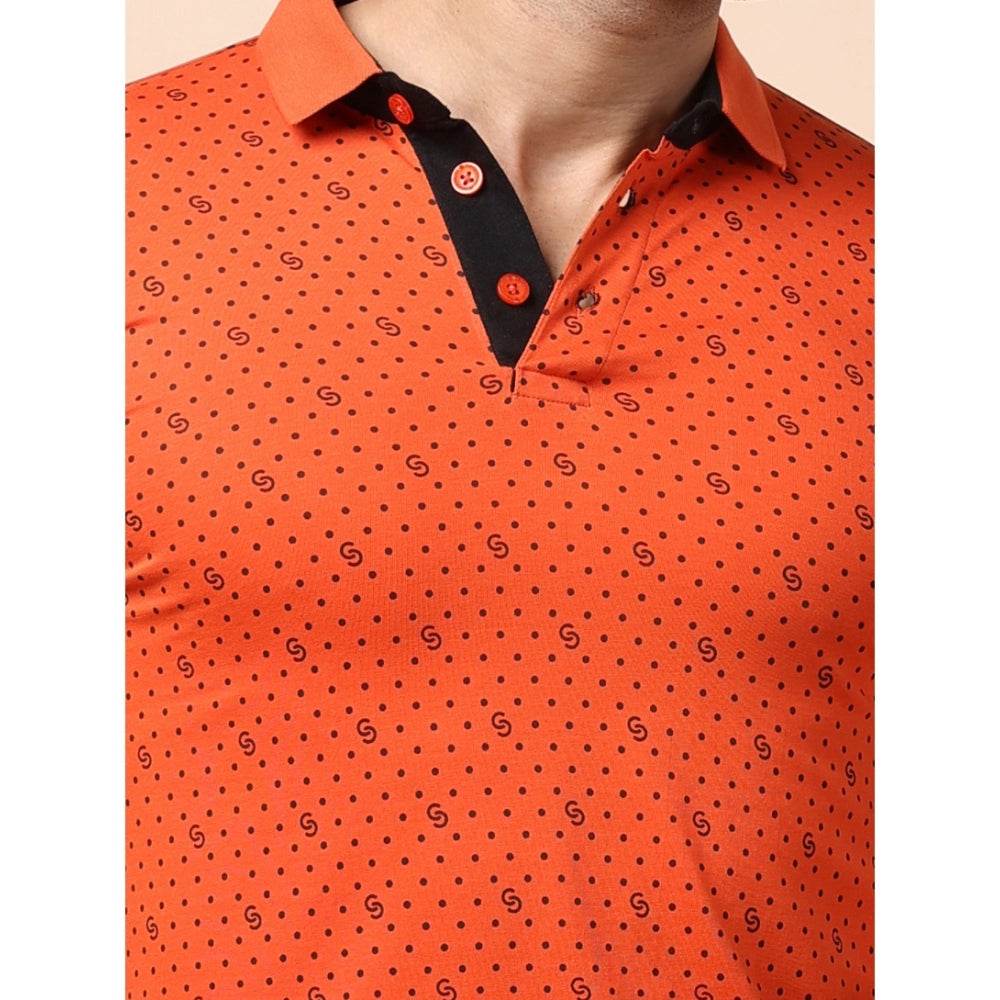 Generic Men's Casual Cotton Printed Polo Neck Half Sleeve T-Shirt (Rust) - MYLUXURY LANE ENTERPRISE