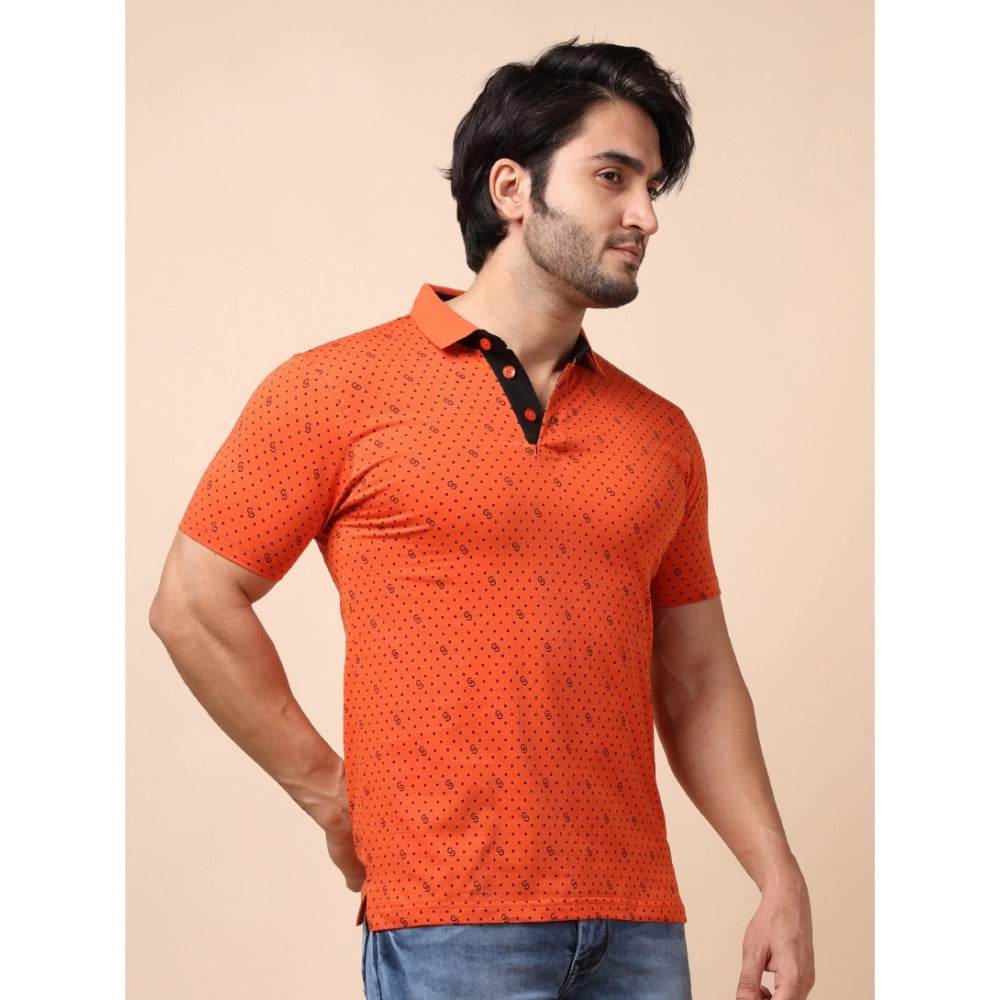 Generic Men's Casual Cotton Printed Polo Neck Half Sleeve T-Shirt (Rust) - MYLUXURY LANE ENTERPRISE