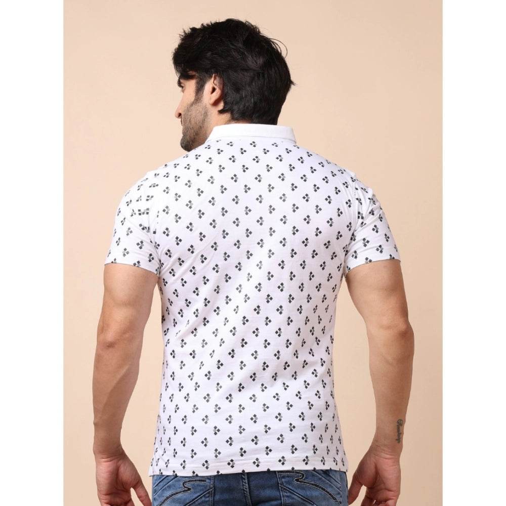 Generic Men's Casual Cotton Printed Polo Neck Half Sleeve T-Shirt (White) - MYLUXURY LANE ENTERPRISE