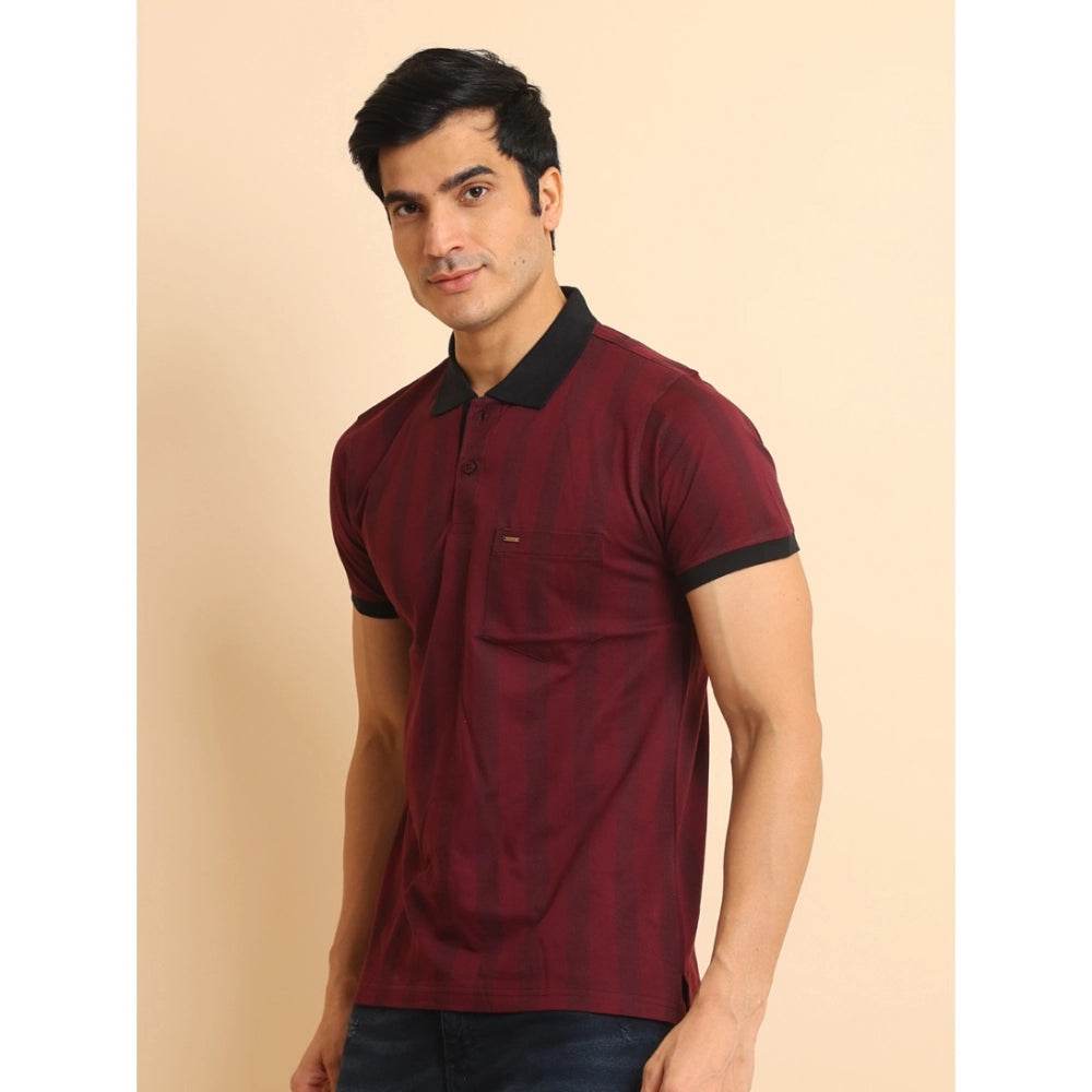 Generic Men's Casual Cotton Printed Polo Neck Half Sleeve T-Shirt (Plum) - MYLUXURY LANE ENTERPRISE