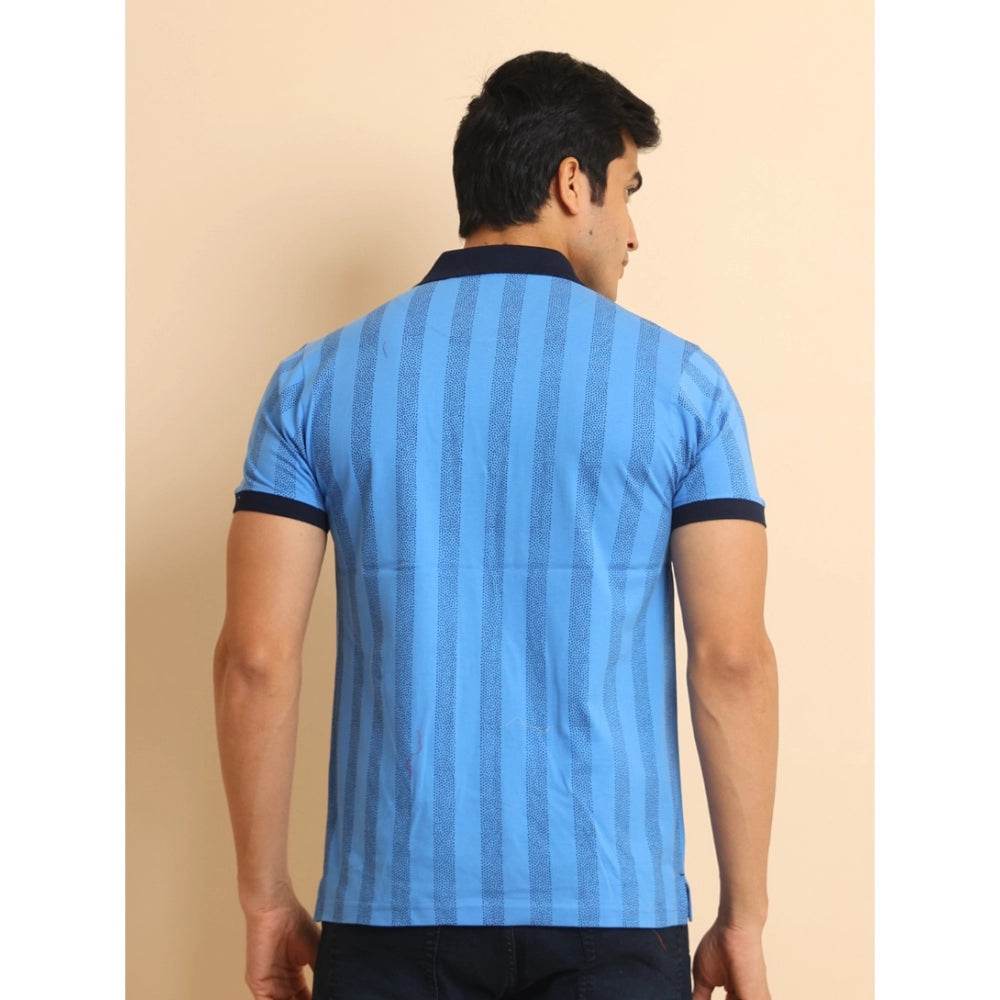 Generic Men's Casual Cotton Printed Polo Neck Half Sleeve T-Shirt (LightBlue) - MYLUXURY LANE ENTERPRISE