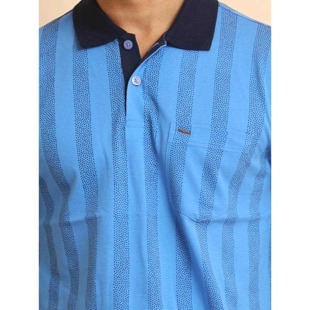 Generic Men's Casual Cotton Printed Polo Neck Half Sleeve T-Shirt (LightBlue) - MYLUXURY LANE ENTERPRISE