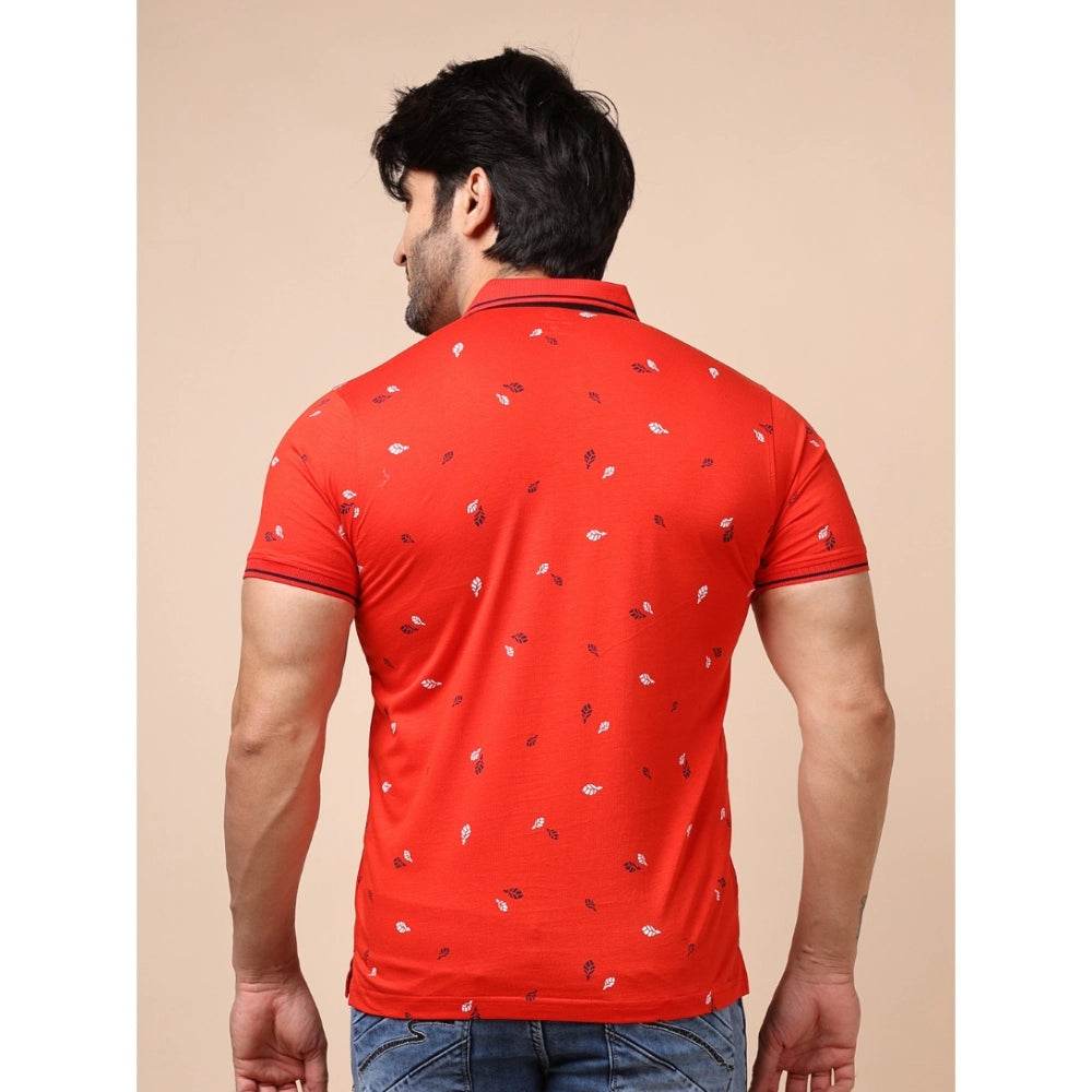 Generic Men's Casual Cotton Printed Polo Neck Half Sleeve T-Shirt (Red) - MYLUXURY LANE ENTERPRISE