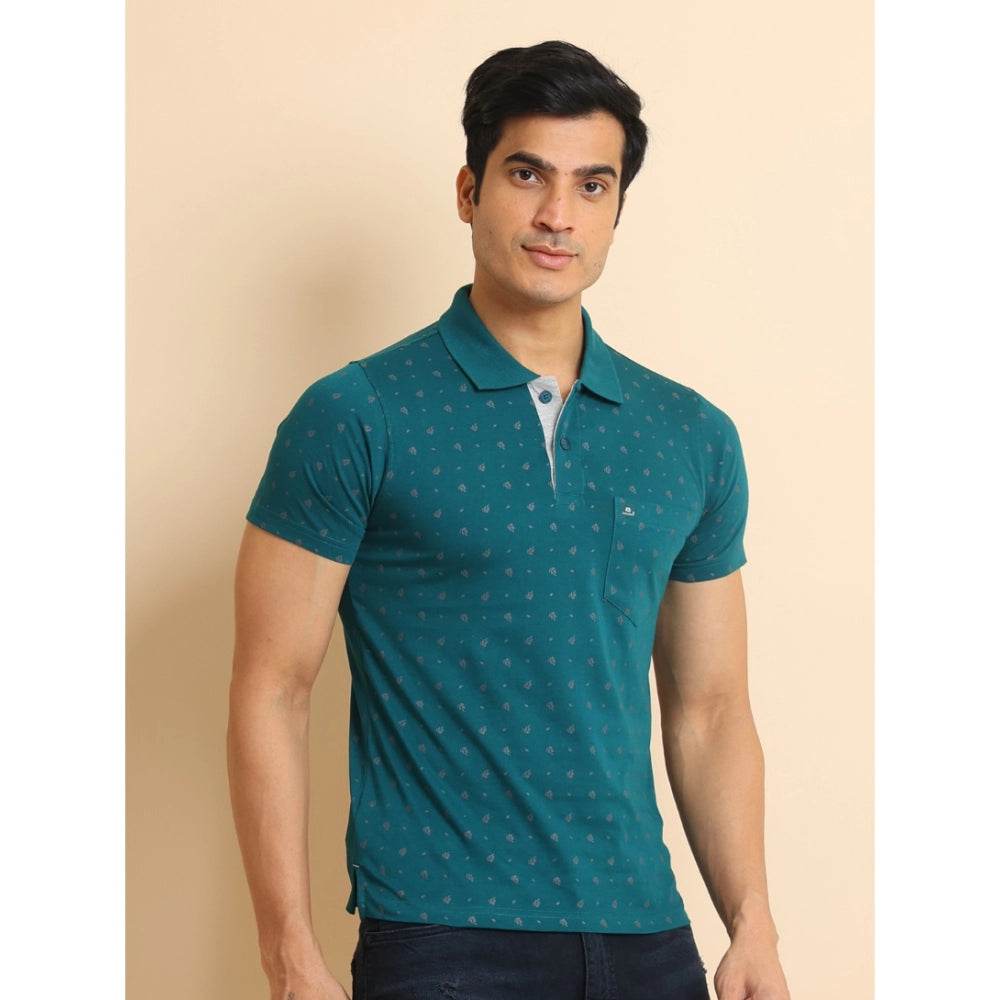 Generic Men's Casual Cotton Printed Polo Neck Half Sleeve T-Shirt (Green) - MYLUXURY LANE ENTERPRISE