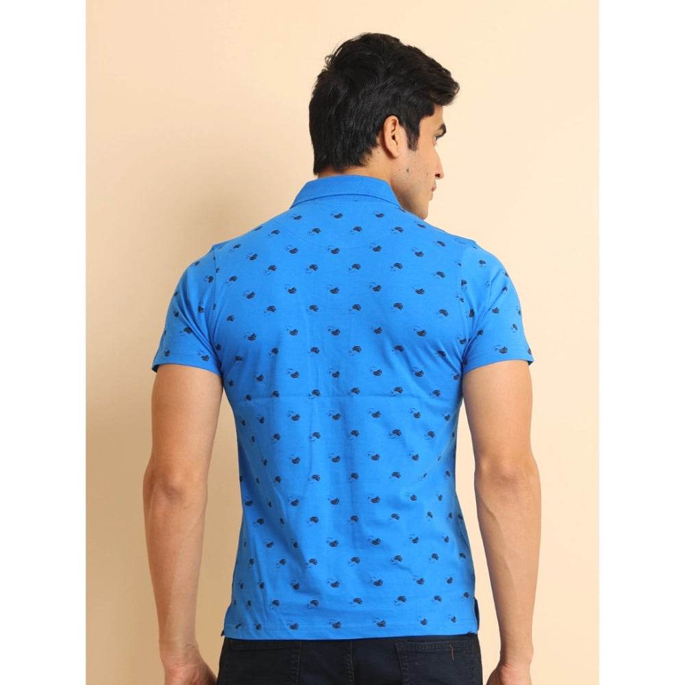 Generic Men's Casual Cotton Printed Polo Neck Half Sleeve T-Shirt (Blue) - MYLUXURY LANE ENTERPRISE