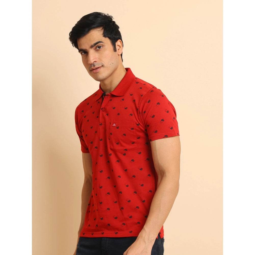 Generic Men's Casual Cotton Printed Polo Neck Half Sleeve T-Shirt (Red) - MYLUXURY LANE ENTERPRISE