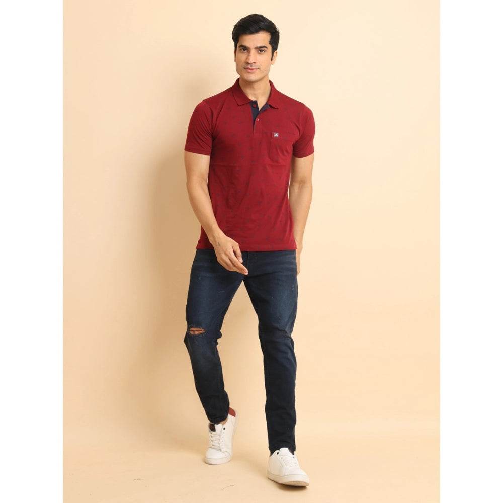 Generic Men's Casual Cotton Printed Polo Neck Half Sleeve T-Shirt (Red) - MYLUXURY LANE ENTERPRISE
