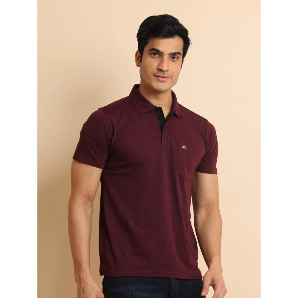 Generic Men's Casual Cotton Printed Polo Neck Half Sleeve T-Shirt (Wine) - MYLUXURY LANE ENTERPRISE
