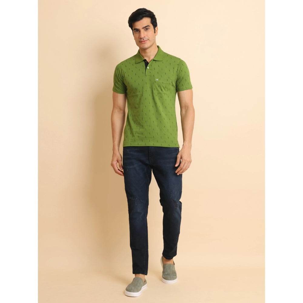 Generic Men's Casual Cotton Printed Polo Neck Half Sleeve T-Shirt (Green) - MYLUXURY LANE ENTERPRISE