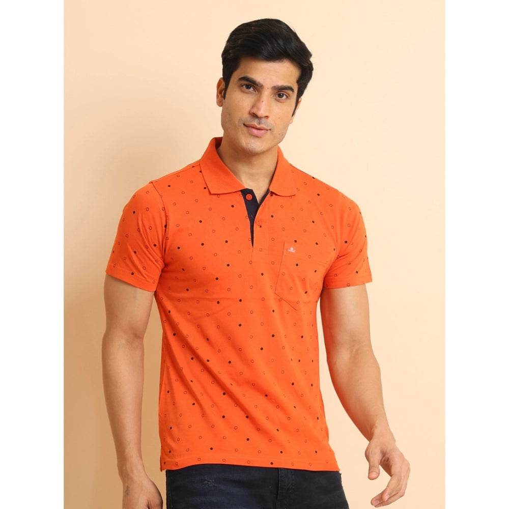 Generic Men's Casual Cotton Printed Polo Neck Half Sleeve T-Shirt (Rust) - MYLUXURY LANE ENTERPRISE