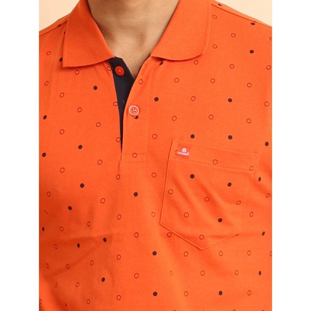 Generic Men's Casual Cotton Printed Polo Neck Half Sleeve T-Shirt (Rust) - MYLUXURY LANE ENTERPRISE