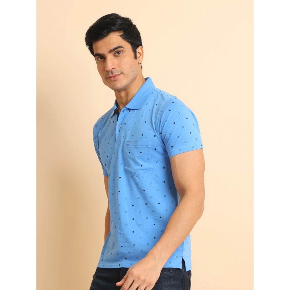 Generic Men's Casual Cotton Printed Polo Neck Half Sleeve T-Shirt (Blue) - MYLUXURY LANE ENTERPRISE