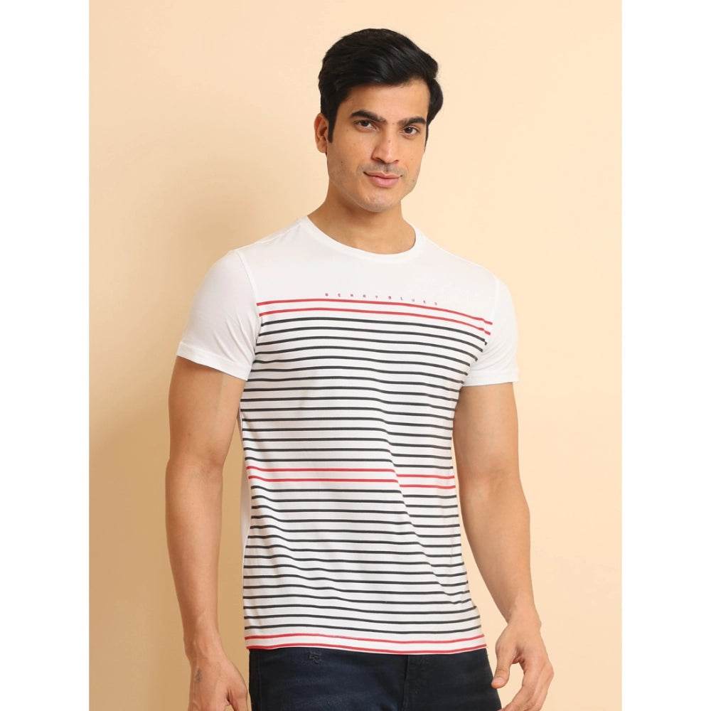 Generic Men's Casual Cotton Printed Round Neck Half Sleeve T-Shirt (White) - MYLUXURY LANE ENTERPRISE